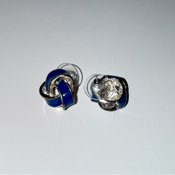 Blue and Silver Knot Earrings - Picture 2 of 2